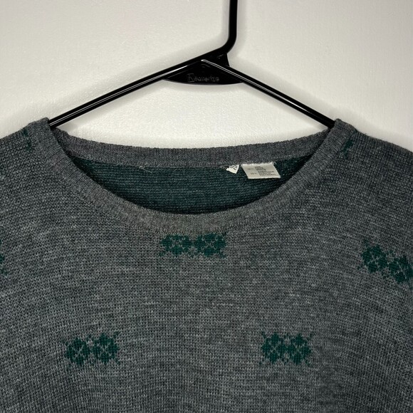 VTG Marshall Field Italian Wool Sweater Men 52 Large Gray Argyle Long Sleeve 80s - Picture 4 of 16